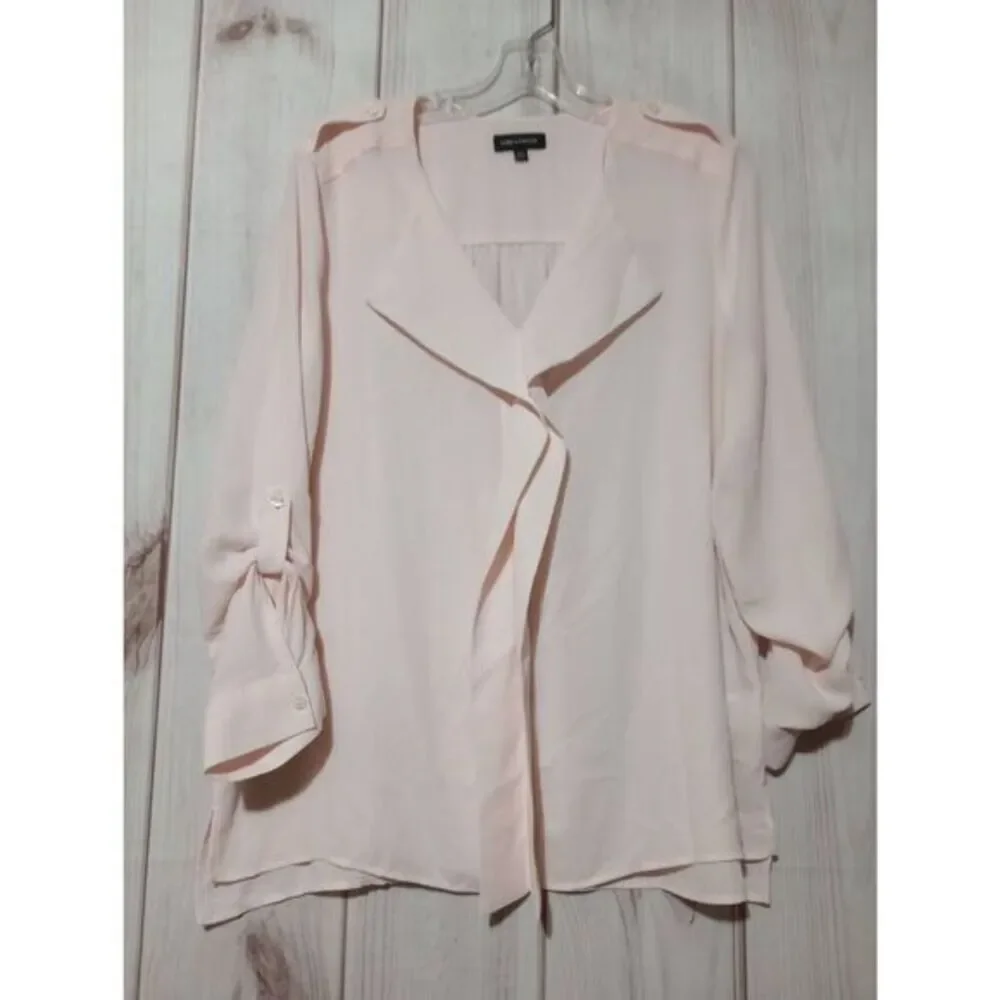 Lord and Taylor Shirt Ladies Large Blush Pink Chiffon Semi Sheer Long Sleeve Ruf